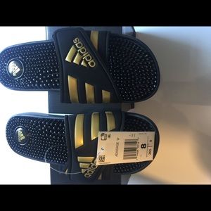 adidas black gold slides